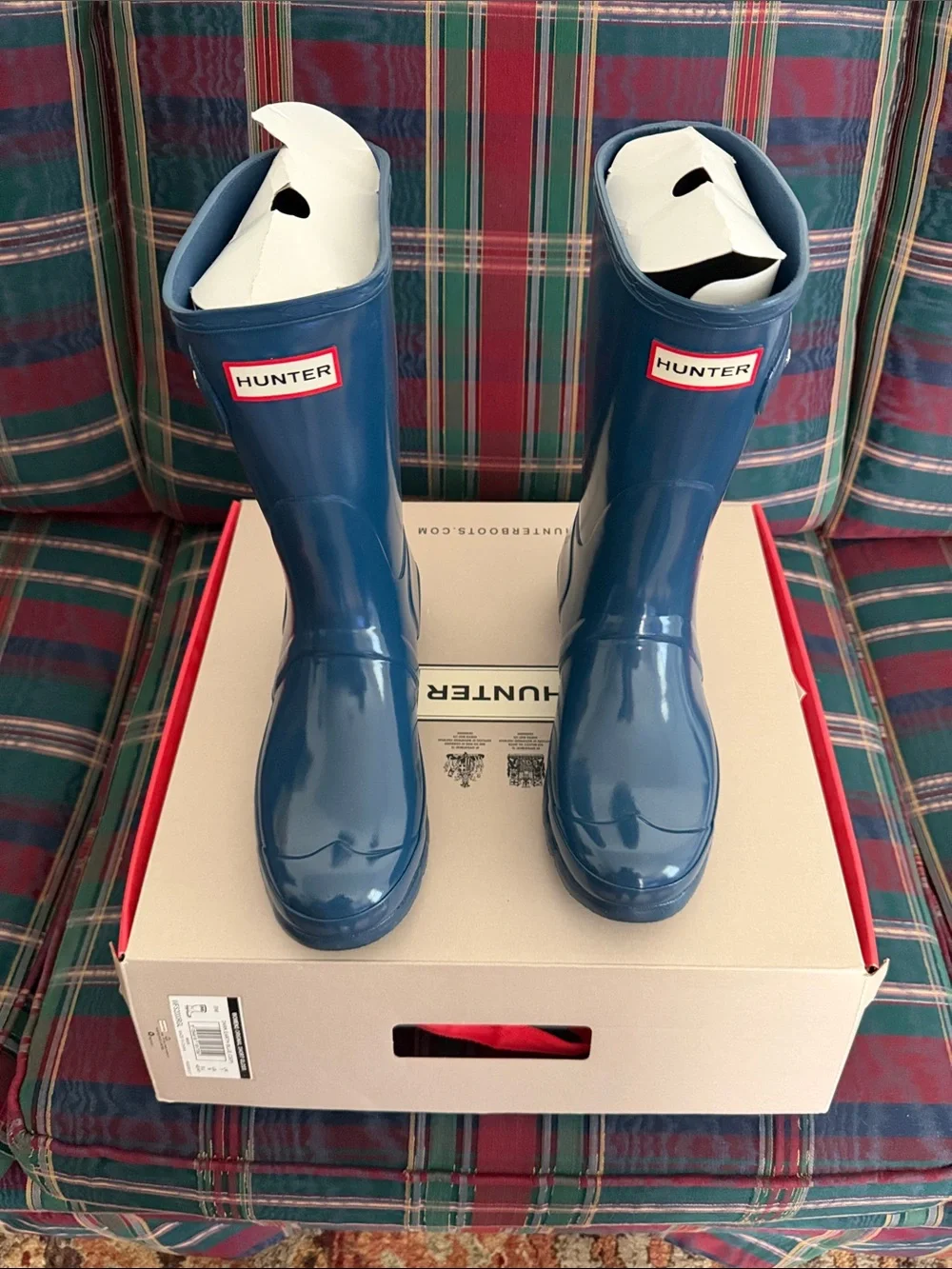NWT, Size 9 Hunter Glossy Blue Mid-Calf Rain Boots